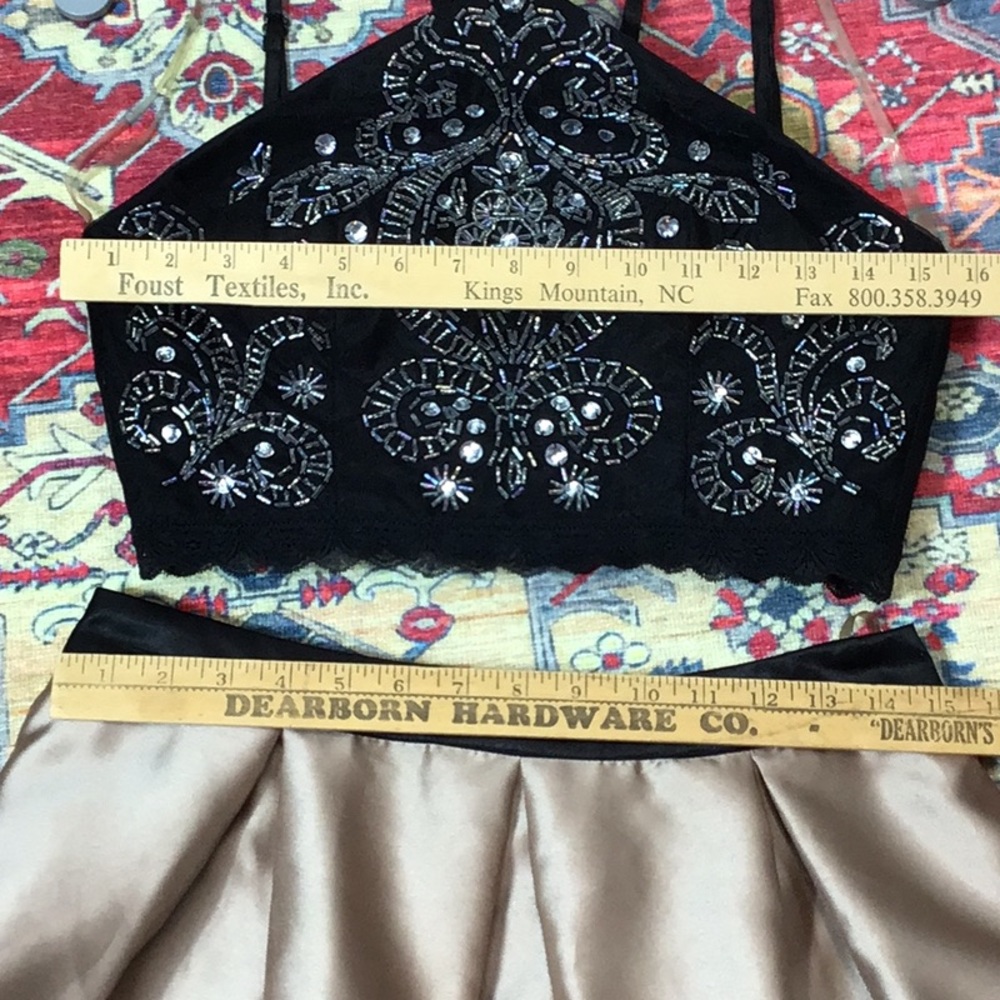 NIGHTS by Teeze Me Black Beaded Halter Top & Taupe Satin Tulle Skirt Sz.9/10 - Picture 6 of 10